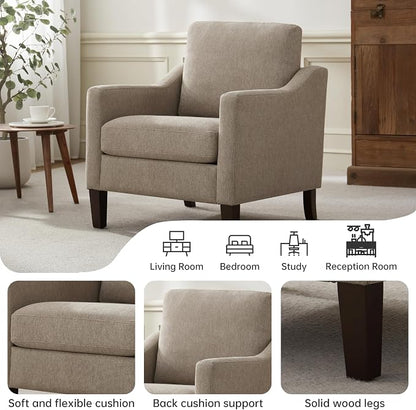 VKNOW Mid Century Modern Accent Chair, Upholstered Living Room Chairs Armchair for Bedroom, Comfy Reading Accent Chairs with Wood Legs for Living Room (2, Brown)