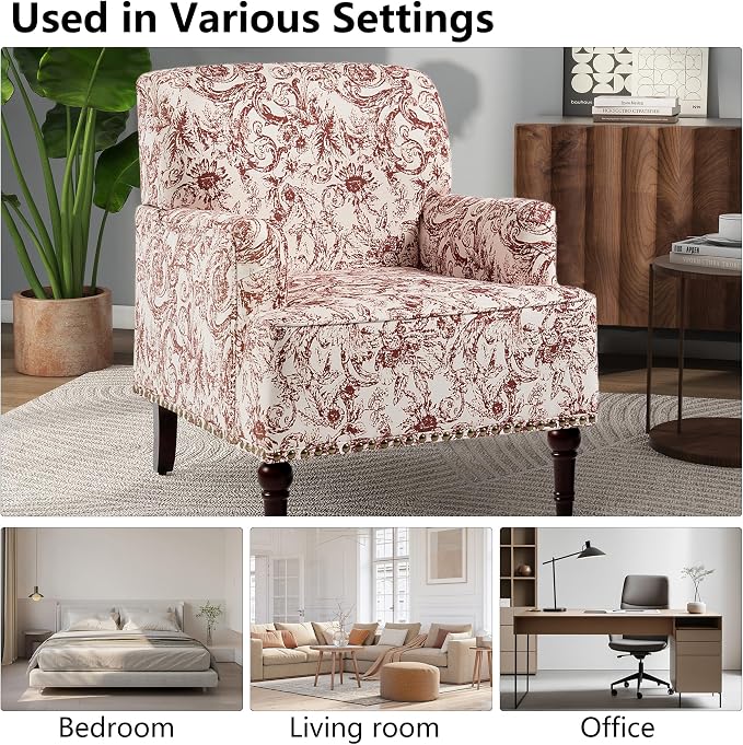 Accent Chair, Mid Century Modern Comfy Armchair for Living Room, Linen Fabric Single Sofa Lounge for Reading Bedroom Apartment Waiting Room with Wood Legs (Rococo Orange, Set of 2)
