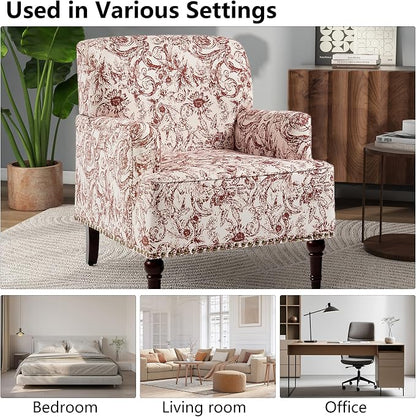 Accent Chair, Mid Century Modern Comfy Armchair for Living Room, Linen Fabric Single Sofa Lounge for Reading Bedroom Apartment Waiting Room with Wood Legs (Rococo Orange, Set of 2)