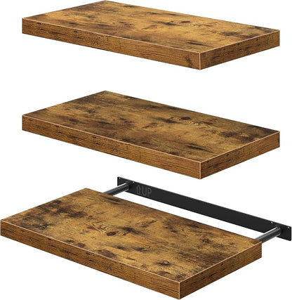 QEEIG 12" Deep Floating Shelves for Wall - 12 x 24 inch Book Shelf Bathroom Bedroom Kitchen Living Room Hanging Bookshelf Farmhouse Set of 3, Brown (026-60BN3)