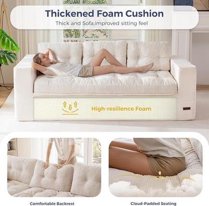 MAXYOYO 79" Loveseat Sofa Couch for Small Spaces, Upholstered Boneless Cloud Couch for Apartment Bedroom, 3-Seater Love Seat Floor Modern Sofa with Pillows, No Assembly Required, Beige