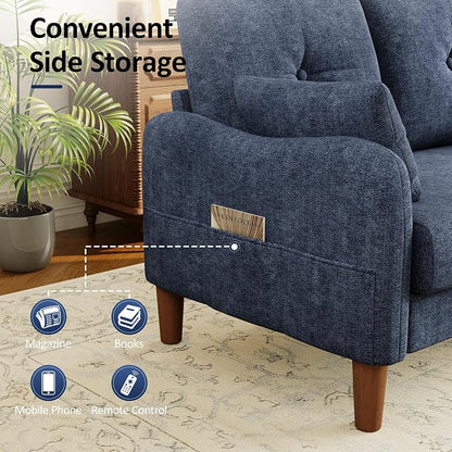Vipbear 48" Loveseat Sofa,Modern Small Couches for Small Spaces,Blue Chenille Love Seat Couch for Living Room,Bedroom,Apartment,Office,Deep Seat,Throw Pillow,Side Pockets,Curved Armrest