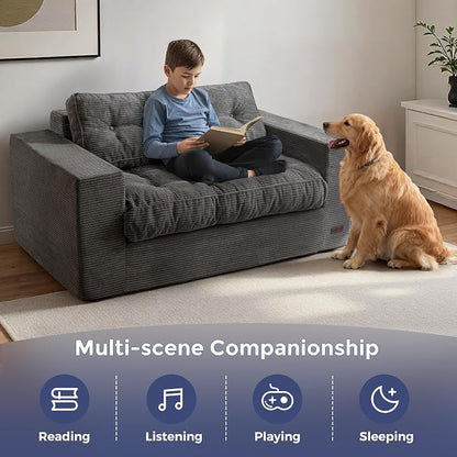 MAXYOYO Loveseat Sofa Couch, Upholstered Bean Bag Chair Cloud 2-Seat for Adults, Boneless Couch with Tufted Cushion & Pillows, Sofa in A Box, No Assembly Required, Dark Grey