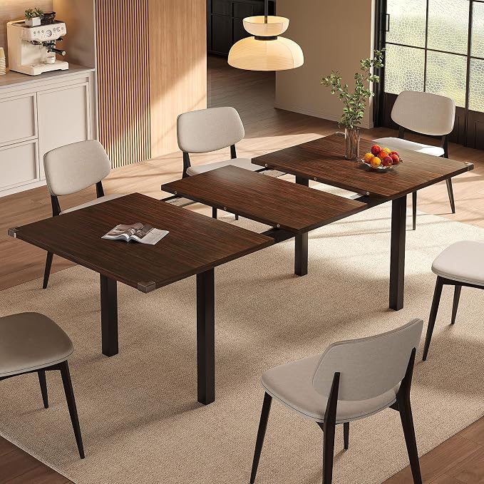 Einhomn Modern Extendable Dining Table for 4-6, 63" Farmhouse Kitchen Table, Rectangular Dining Room Tables for Dining, Kitchen, Office, Living Room, Wooden Tables, Space Saving (Espresso)