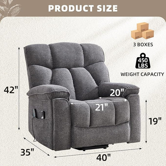 CANMOV Power Lift Recliner Chair for Elderly with Vibration Massage and Lumbar Heating, Overstuffed Electric Lift Chair with Side Pocket and 2 Cup Holders for Living Room,Dark Gray