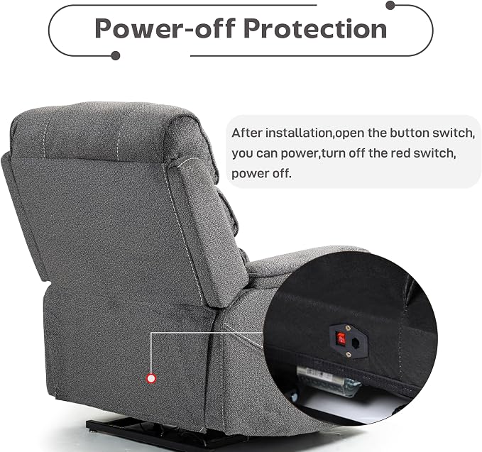 JIKFRIMA Power Lift Recliners Chairs for Elderly Adults Lay Flat Recliner with Heat & Massage, Wireless Charging Device, USB Ports, Cup Holder, Lumbar Pillow, 400Lbs（Grainy Fibric,Grey）