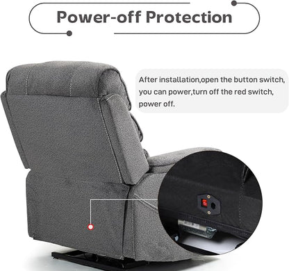 JIKFRIMA Power Lift Recliners Chairs for Elderly Adults Lay Flat Recliner with Heat & Massage, Wireless Charging Device, USB Ports, Cup Holder, Lumbar Pillow, 400Lbs（Grainy Fibric,Grey）