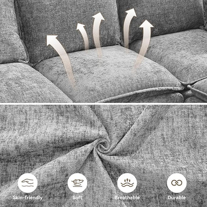 80" Light Grey Modular Storage Sofa, V Shaped Chenille Cloud Couch | Oversized Convertible Sectional Sofa, 5-Seat Sectional Couch With Armrests, Large Cloud Couch For Living Room, Apartment.