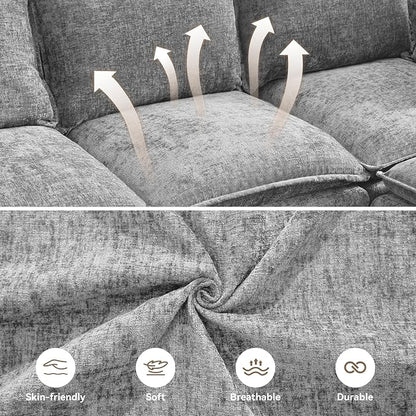 80" Cloud 3 Seater Sectional Modular Couch with Storage Ottoman, Upholstered Storage Sofa Deep Seat, Chenille L Shape Sofa Comfy Couches with Armrests for Living Room, Small Space, Light Grey