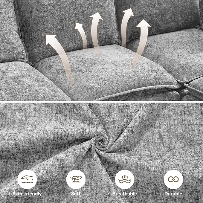 30" Cloud Modular Single Sofa Chair with Storage, Modern Upholstered Accent Chair Deep Seat, Chenille Reading Lounge Armchair for Living Room, Bedroom, Small Space, Light Grey