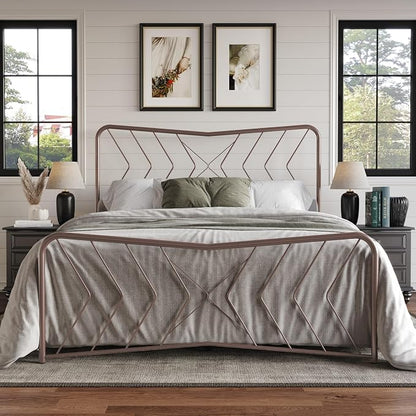 HOME DESIGN Fargo Twin Metal Bed Frame, Minimalist Headboard and Footboard Design, Sturdy Metal Construction, Easy Assembly, Transitional, Pink
