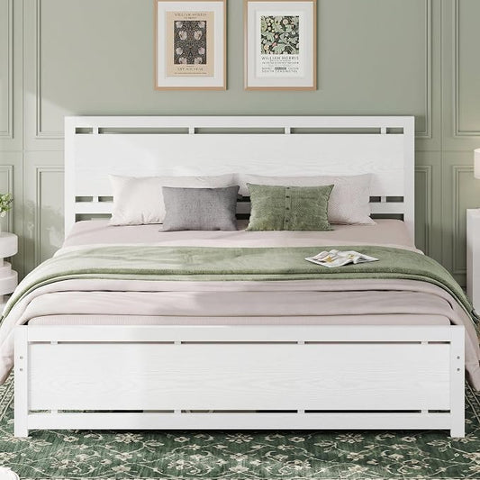 LIKIMIO California King Bed Frame with Headboard and Footboard, Metal Strong Supports, Easy Assembly, Noise-Free, No Box Spring Needed, White