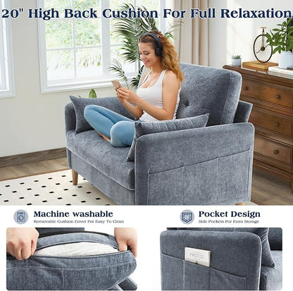 Hanherry Loveseat Sofa, 47” Small Couch for Living Room, Comfy Chenille Fabric Love Seat for Bedroom with Throw Pillow,Removable Cushion Cover,Couches for Small Space,Apartment,Dorm
