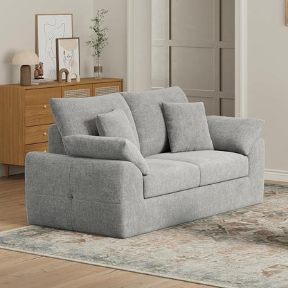 75.6" Boneless Loveseat Sofa, Polyester Fabric 2-Seater Couch with 4 Pillows, No Assembly Required, Soft High Density Foam Cushion, Rectangular Track Arm Sofa for Living Room Bedroom Apartment (Grey)
