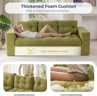 MAXYOYO 79" Loveseat Sofa Couch for Small Spaces, Upholstered Boneless Cloud Couch for Apartment Bedroom, 3-Seater Love Seat Floor Modern Sofa with Pillows, No Assembly Required, Green