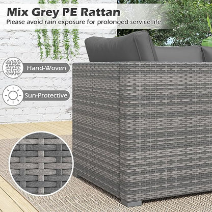 Tangkula 3 Seat Outdoor Wicker Sofa Set, Modular PE Rattan Patio Cushioned Sectional Couch Set, Outside Furniture Set for Deck, Backyard, Porch, Garden & Poolside (Grey)