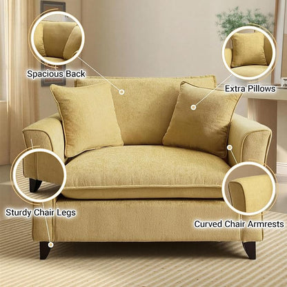 ERYE 46.9" Chenille Upholstered Accent Chair Wide Seat for Living Room Bedroom, Modern Leisure Cushion Armchair W/ 2 Pillows and Removable Cover for Home Apartment Office