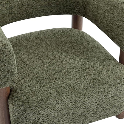 Christopher Knight Home Carly Low Profile Accent Chair, Round Backrest Side Chair, Living Room Armchair with Boucle Fabric Cushion,Comfy Reading Chair for Bedroom,Wooden Single Lounge Sofa,Olive Green