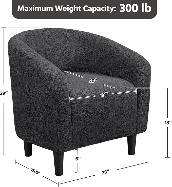 Topeakmart Barrel Chair, Soft Sherpa Accent Chair Side Chair Club Chair Modern Style Deep Seating Barrel Armchair for Living Room Furniture Reading Room Bedroom, Dark Gray