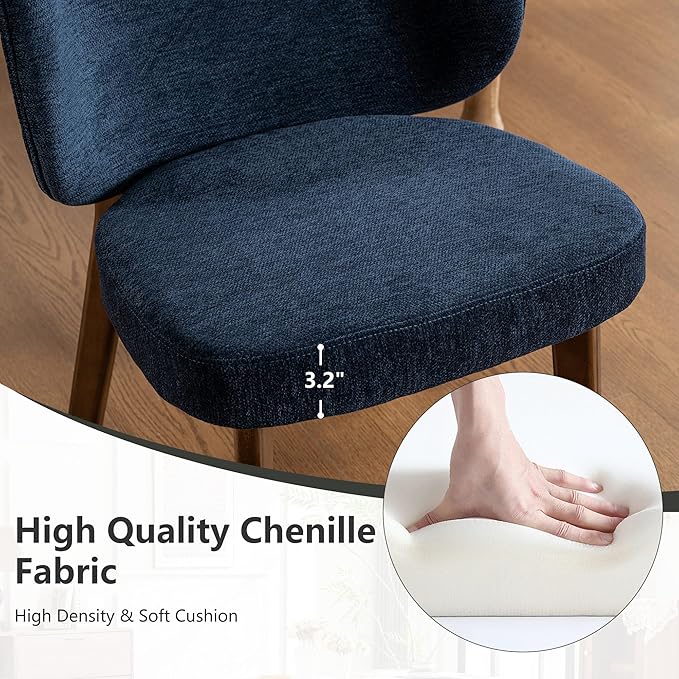YOUNIKE Single Dining Chair Modern Kitchen Dining Room Chair Navy Blue | Chenille Fabric Upholstered Armless Side Accent Chair with Back 20.1" Wide Padded Seat Wooden Legs for Living Room Bedroom