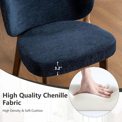 YOUNIKE Single Dining Chair Modern Kitchen Dining Room Chair Navy Blue | Chenille Fabric Upholstered Armless Side Accent Chair with Back 20.1" Wide Padded Seat Wooden Legs for Living Room Bedroom