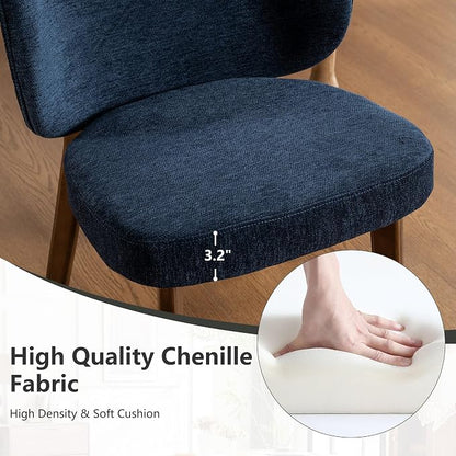 YOUNIKE Dining Chairs Set of 4 Modern Kitchen Dining Room Chairs Navy Blue | Chenille Fabric Upholstered Armless Side Accent Chair with Back Wide Padded Seat Wooden Leg, Soft, Breathable, Comfortable