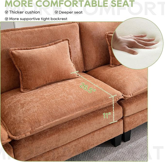 Oprisen 154" Modular Sectional Sofa, Comfy Cloud Couch Sectional Sofa with Ottoman, Chenille Sofa Sleeper Deep Seat Sofa with Throw Pillows for Living Room (Orange, 154"- U Shape)