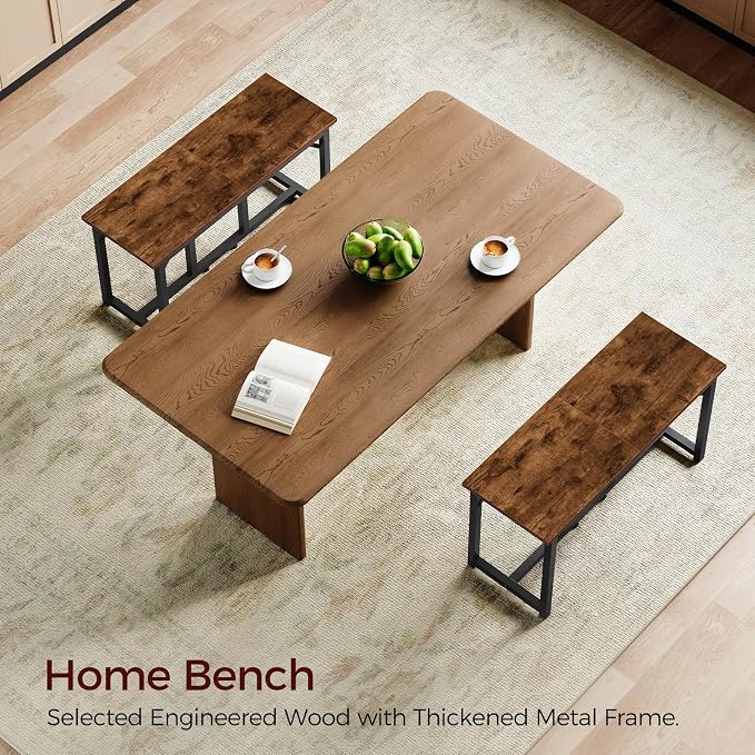 MAHANCRIS Dining Bench, Dining Table Bench, Industrial Kitchen Bench | 31.5 Inch Rustic Entryway Bench, Easy to Assemble, Steel Frame, for Kitchen, Living Room, Bedroom, Hallway, Rustic Brown