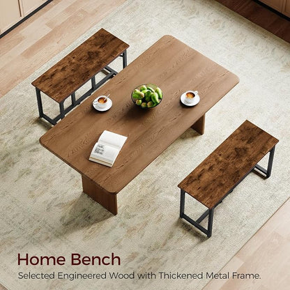 MAHANCRIS Dining Bench, Dining Table Bench, Industrial Kitchen Bench | 31.5 Inch Rustic Entryway Bench, Easy to Assemble, Steel Frame, for Kitchen, Living Room, Bedroom, Hallway, Rustic Brown