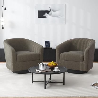 Swivel Barrel Accent Chair, Modern Round Chenille Fabric Arm Chair for Living Room, Bedroom, Comfy Club Reading Chairs for Adults（Chenille Fabric, Tan, Set of 4