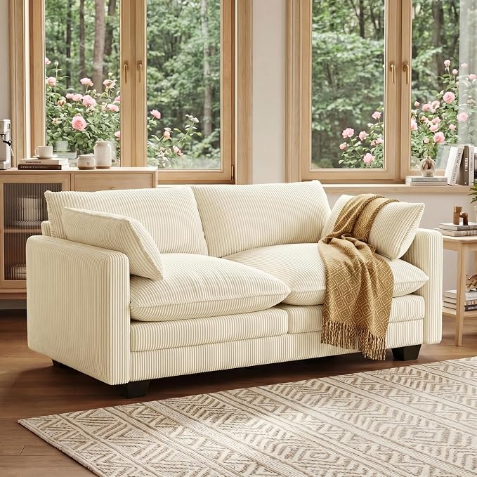 Gizoon 75” Small Cloud Loveseat Couches for Living Room, 2 Seater Love Seat Sofa with Comfy Deep Seat, Small Washable Couches with Removable Corduroy Cover for Apartment, Beige