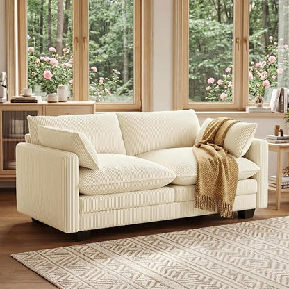 Gizoon 75” Small Cloud Loveseat Couches for Living Room, 2 Seater Love Seat Sofa with Comfy Deep Seat, Small Washable Couches with Removable Corduroy Cover for Apartment, Beige