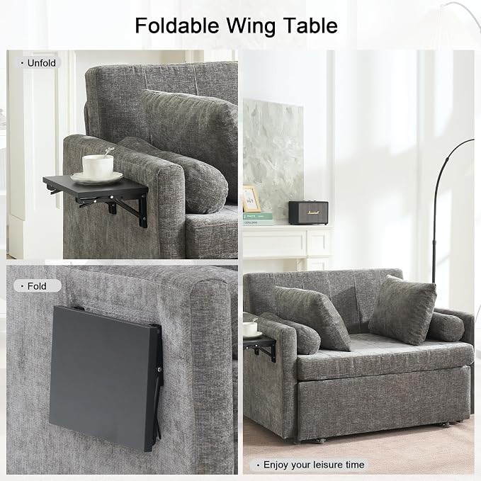 45" Oversize 3-in-1 Sleeper Chair Pull Out Bed, 75" Long Single Sleeper Sofa Bed with Wing Table and Side Pocket for Living Room, Bedroom, Small Space, Gray