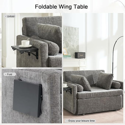 45" Oversize 3-in-1 Sleeper Chair Pull Out Bed, 75" Long Single Sleeper Sofa Bed with Wing Table and Side Pocket for Living Room, Bedroom, Small Space, Gray