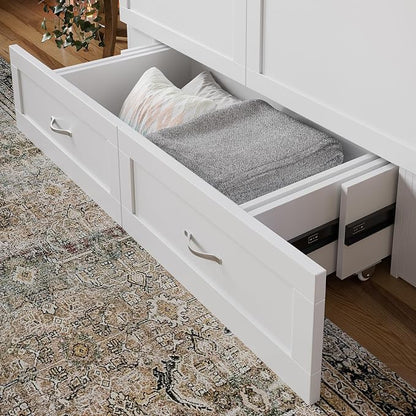 AFI Hamilton Full Murphy Bed Chest with Mattress, Storage, and Built-in Charger in White