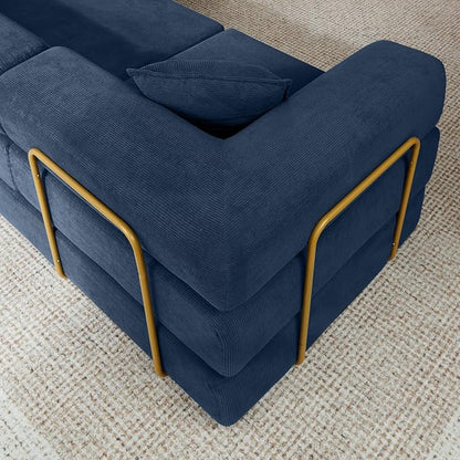 ivoros 108" Oversized Convertible Sleeper Sofa Bed, Corduroy L Shape Sectional Couch, Folding Sofa Bed with Fixed-Shape Frame, Modern Cloud Floor Mattress Couch, Modular Sofa for Living Room, Blue