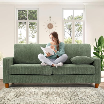Kidirect 70in U Shaped Couch, Modular Sofa No Tool Assembly, Comfy Sectional Couches for Living Room 21in Deeper Seats, Corduroy Sofas for Living Room with 2 Pillows, Loveseat Sofa Set, Green Couch