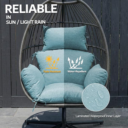 Egg Chair Cushion with 8 Securing Straps, Water-Repellent & Fade-Resistant Faux Linen, Removable Cover, Replacement Cushion for Most Single Outdoor Hanging Swing Egg Chairs – Teal
