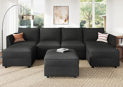HONBAY Modular Sofa U Shaped Sectional Couch with Storage, Convertible Modular Sofa 7 Seats Sectional for Living Room - Linen Grey