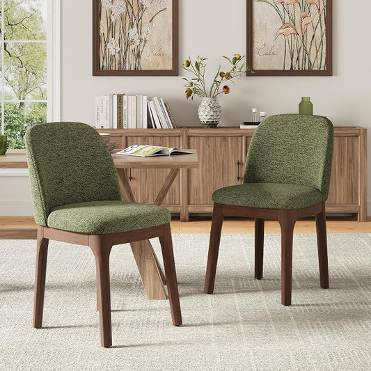 MALOL Upholstered Dining Chairs with Thickened Solid Wood Legs, Mid Century Modern Kitchen & Dining Room Chairs Set of 2, Comfortable Side Chairs for Dining Room, Kitchen, Green