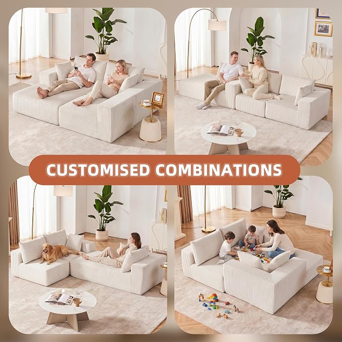 Weture 108” Modular Sectional Sofa, Cloud Sectional Couch with Deep Seat, Modern Modular L-Shape Sofa with Chaise,Upholstered Boneless Couches for Living Room (Corduroy, Beige)