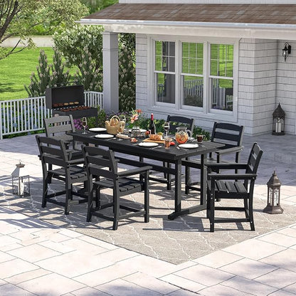 nalone Patio Dining Chairs Set of 2, HDPE Outdoor Dining Chairs with Backrest & Armrest, Patio Furniture Chairs for Garden,Backyard,Lawn (Black, 2 Chairs)