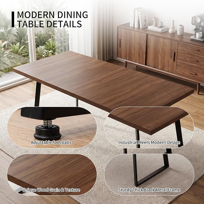 ZckyCine 7‑Piece Dining Set for 6,70.87‑Inch Table with 6 PU‑Leather Chairs, Thick Tabletop & Metal Frame for Apartment
