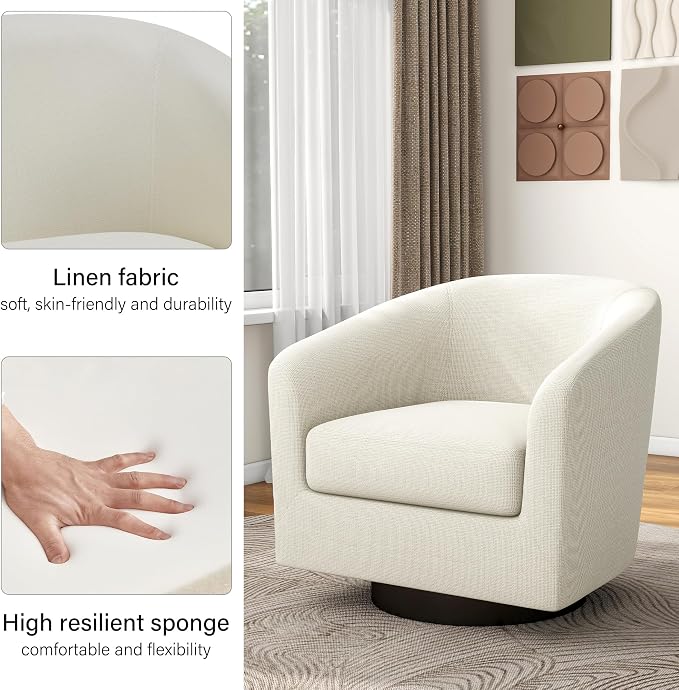 Swivel Barrel Accent Chair, Modern Round Chenille Fabric Arm Chair for Living Room, Bedroom, Comfy Club Reading Chairs for Adults