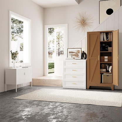 71”H Metal Kitchen Pantry Cabinet, Pantry Cabinets with 2 Doors and 4 Shelves, Kitchen Cabinet for Kitchen, Dining Room, Living Room and Bathroom, Brown