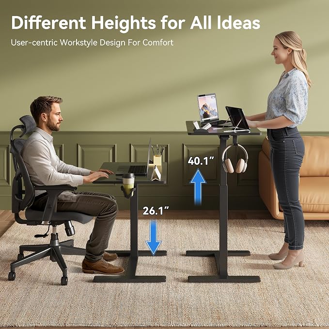 18.9 * 25.6 inches Mobile Standing Desk,C Shaped Pneumatic Adjustable Height Stand Up Desk,Ergonomic Standing Side Table for Home Office Work Computer Desk Workstation,Black