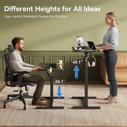 18.9 * 25.6 inches Mobile Standing Desk,C Shaped Pneumatic Adjustable Height Stand Up Desk,Ergonomic Standing Side Table for Home Office Work Computer Desk Workstation,Black