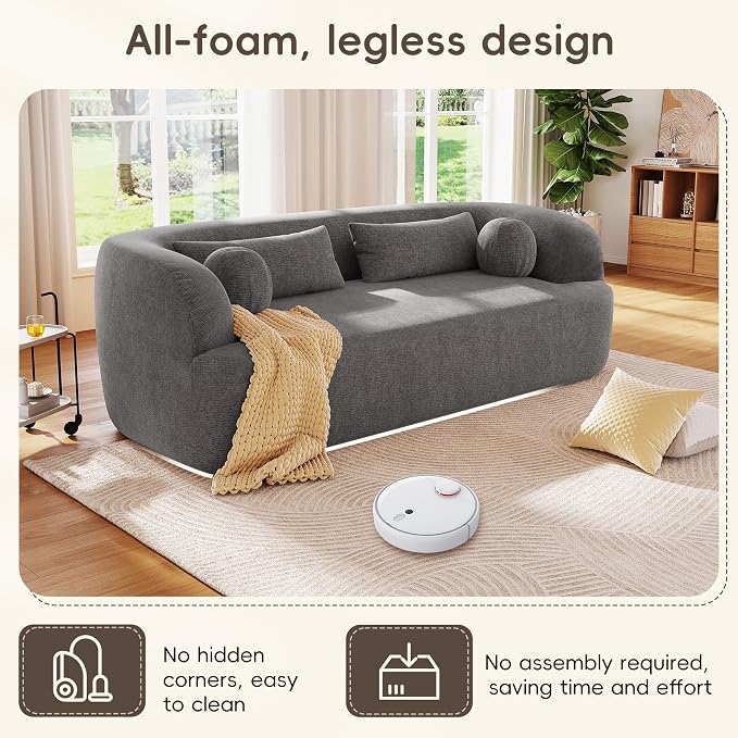 86" Chenille Cloud Loveseat Couch - Frameless Memory Foam Sofa with Pocket Springs | No Assembly Luxury 3-Seater Modern Curved Floor Sofa in a Box for Living Room & Apartment | Breathable material