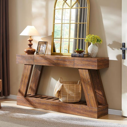 OKD 60" Farmhouse Entryway Table with Drawer, Narrow Long Console Table for Entryway, Console Tables with Storage(Reclaimed Barnwood)