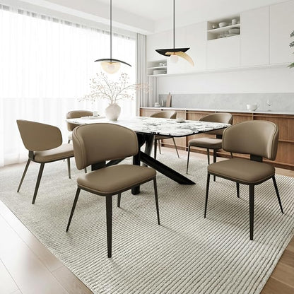 Dining Chairs Modern High Backrest Comfortable, Fashion Upholstered Kitchen Chair Armless Dinner Chair with Metal Legs for All Rooms (Milk Coffee, Set of 6)